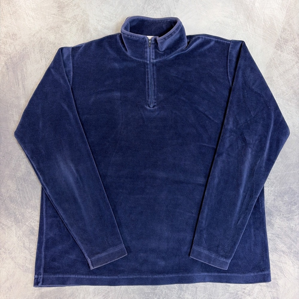 Vintage L.L. Bean Womens M Navy Velour 1/4 Zip Pullover Made in USA